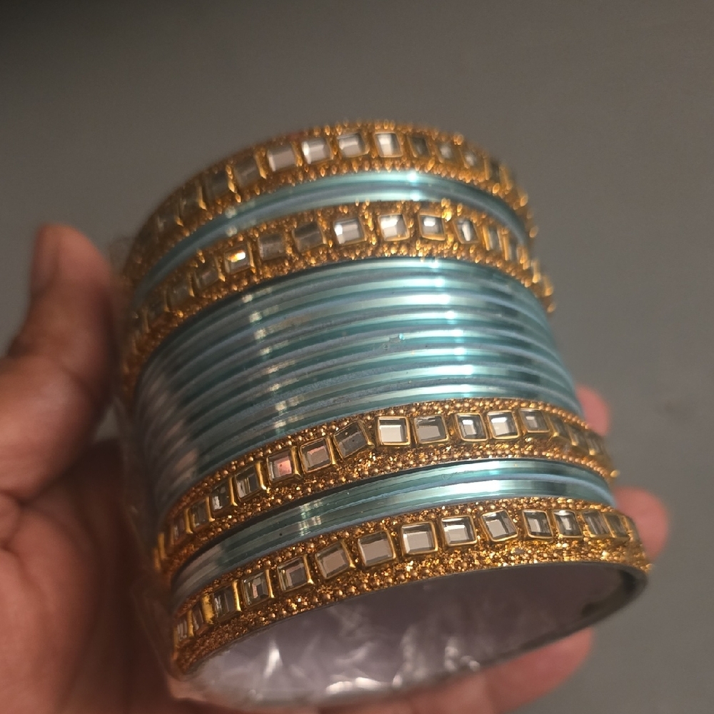 Elegant Gold and Blue Bangle Set